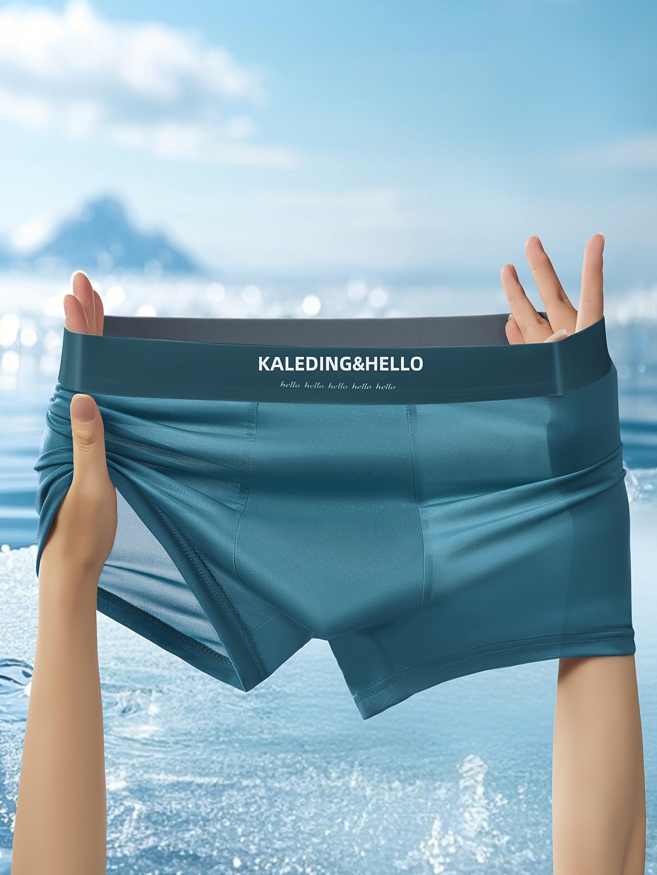 Men's ice silk brief set light blue sculpted pouch breathable second-skin stretch underwear