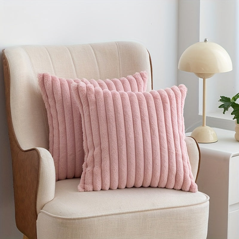 Faux rabbit fur throw pillow cover set 5-piece velvet reversible neutral tones hidden zipper modern décor