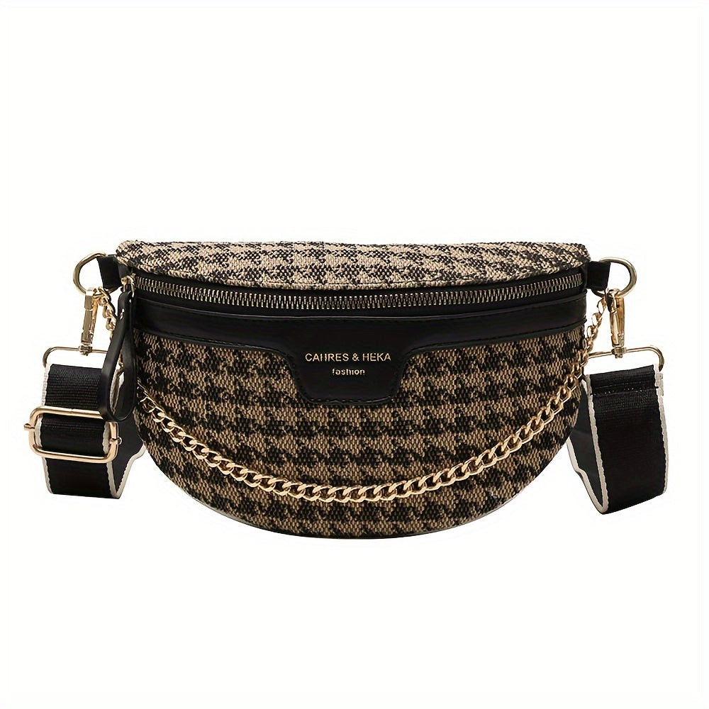 Jacquard chain belt bag leopard houndstooth gold-tone chain crossbody waist bag women