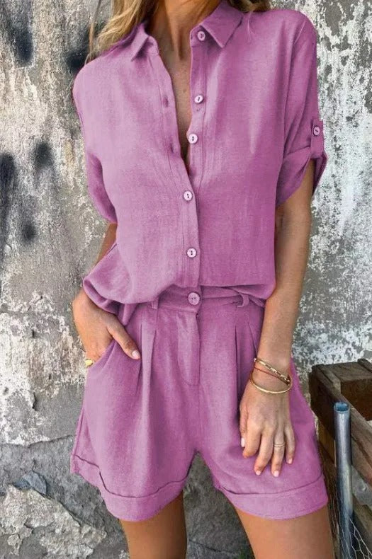 Women's breathable two-piece summer set relaxed flowy silhouette wrinkle-resistant travel outfit