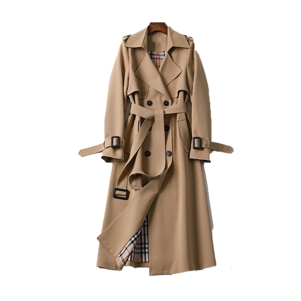 Women's structured cotton-blend trench coat in neutral tone, polished fit for work-to-weekend wear