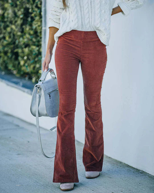 Women's slim fit flared trousers in timeless design, figure-flattering workwear with subtle flare