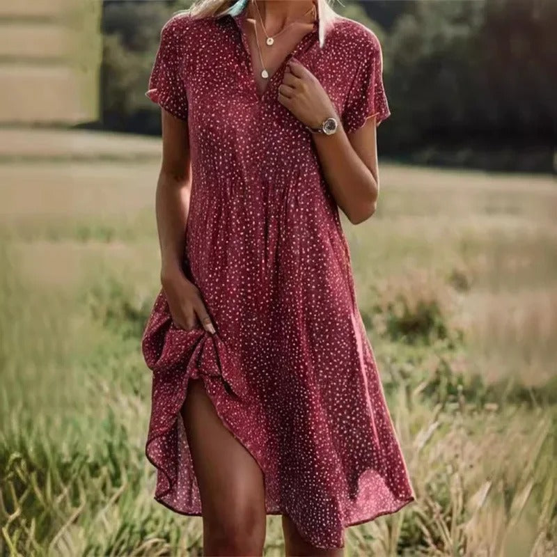 Eleanor short summer dress women lightweight airy micro dot print flowing silhouette breezy casual fit