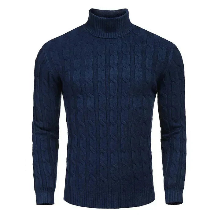 Ivory ribbed turtleneck sweater slim fit sustainable knitwear elegant professional style