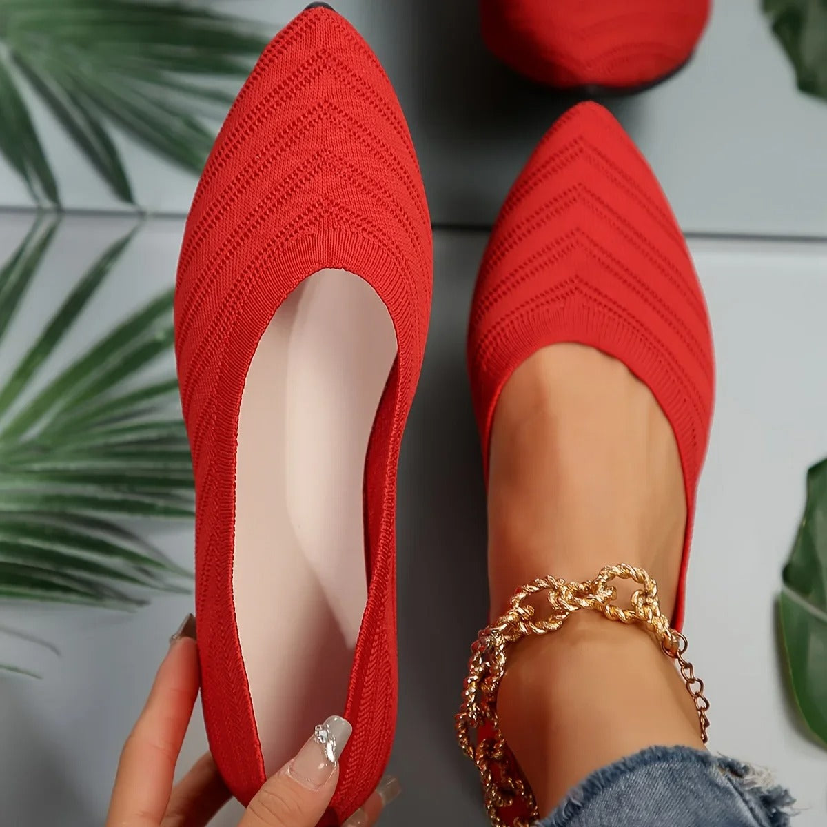 Amélie pointed toe knitted ballet flats breathable ankle-height elegant slippers for women