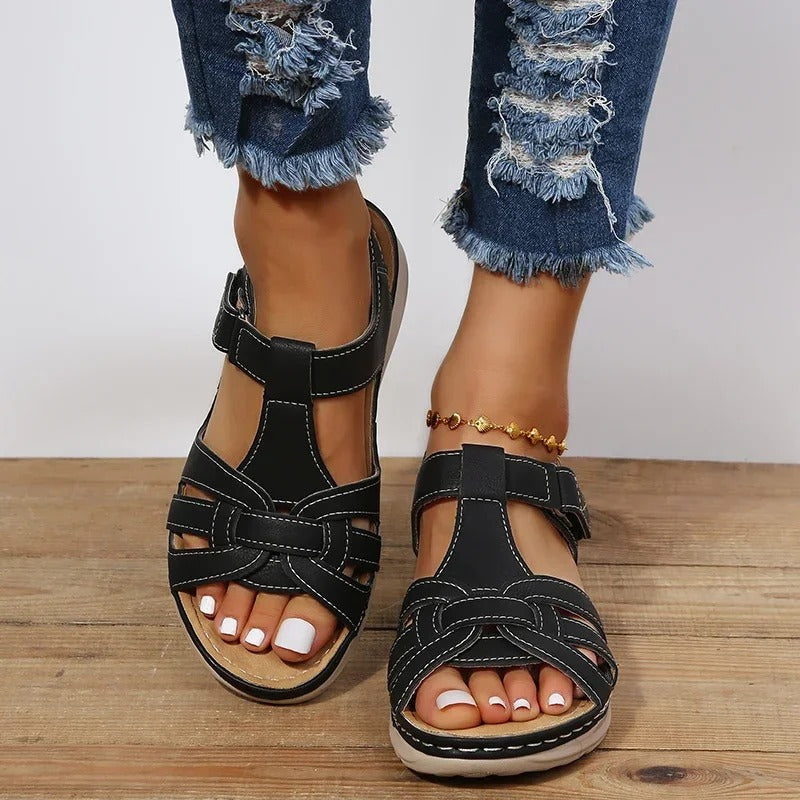 Women's lightweight open-toe sandals with adjustable Velcro straps and supportive heel for casual wear