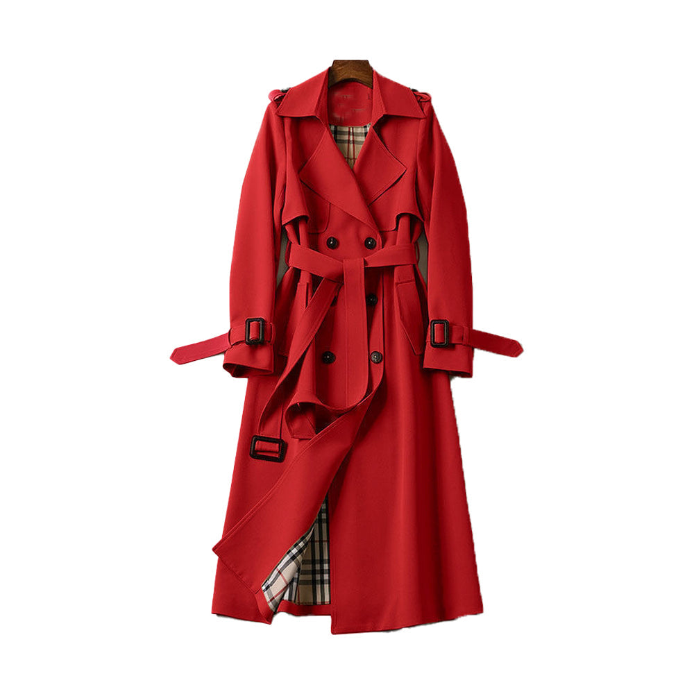 Women's structured cotton-blend trench coat in classic neutral tones with tailored fit
