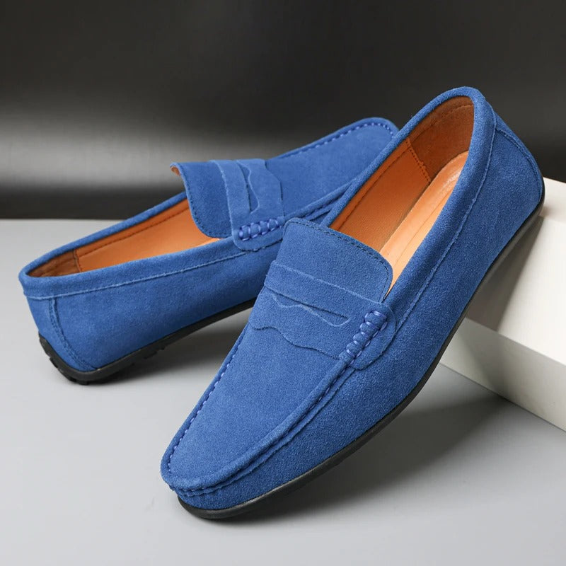 Men's brown suede moccasin slip-on loafers Le Dreux with premium cushioned footbed for modern style