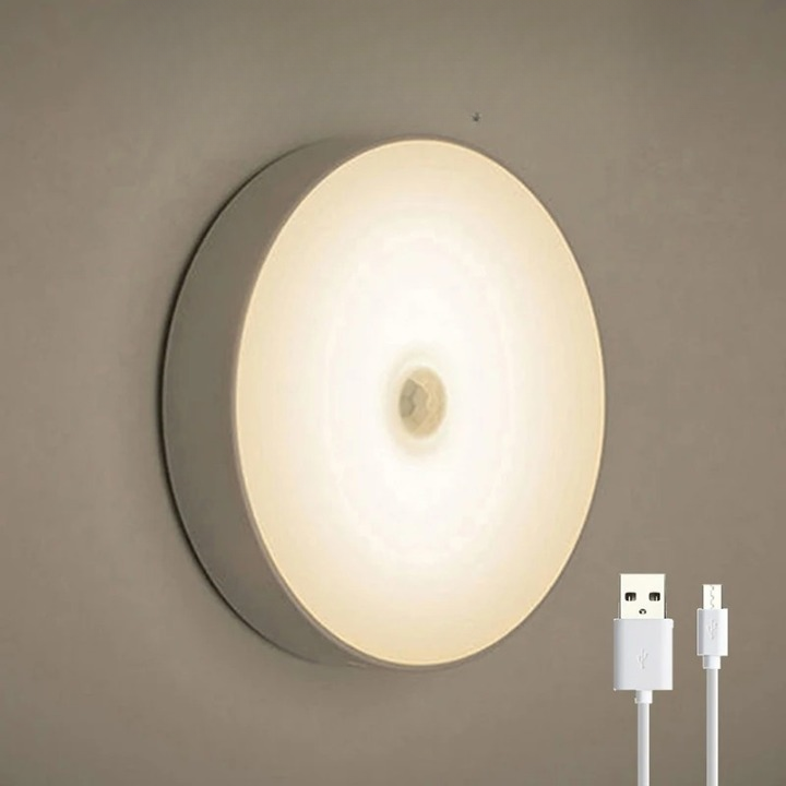 Wireless motion sensor LED night light with adhesive mount, auto-activated for homes and hallways