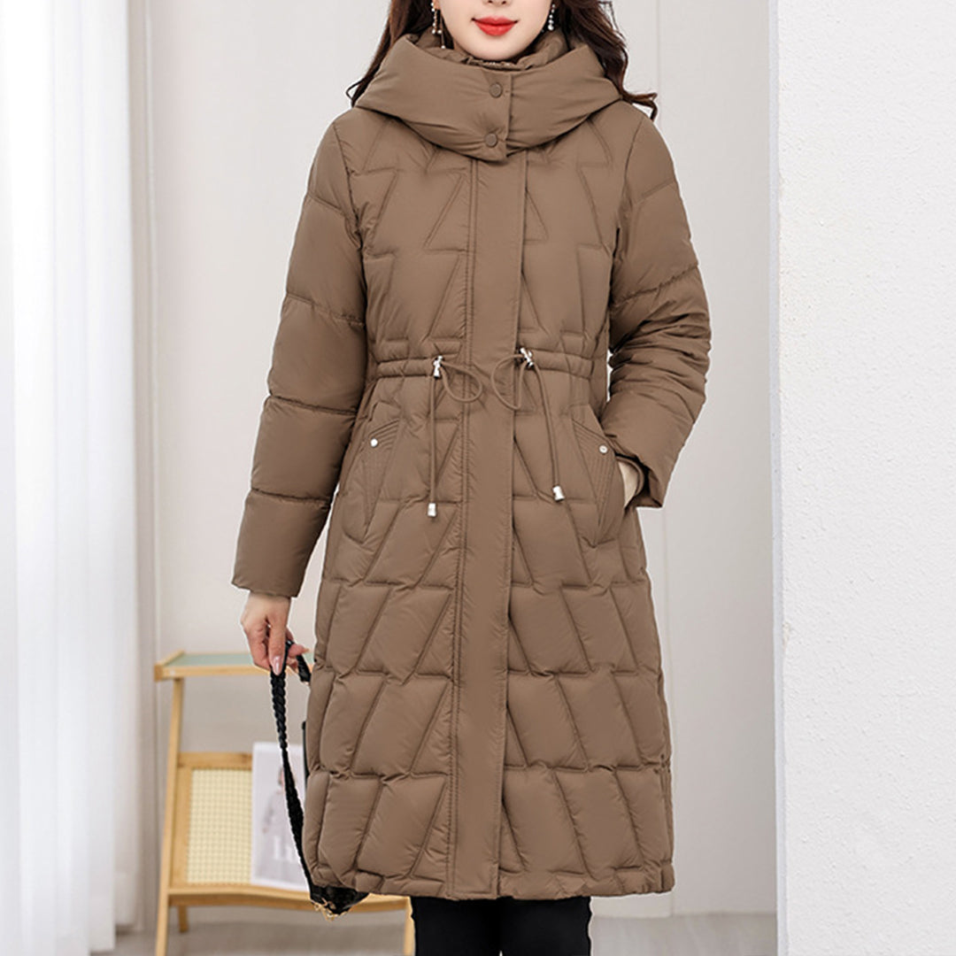 Women's long padded jacket black quilted winter coat with city-chic style and premium warmth