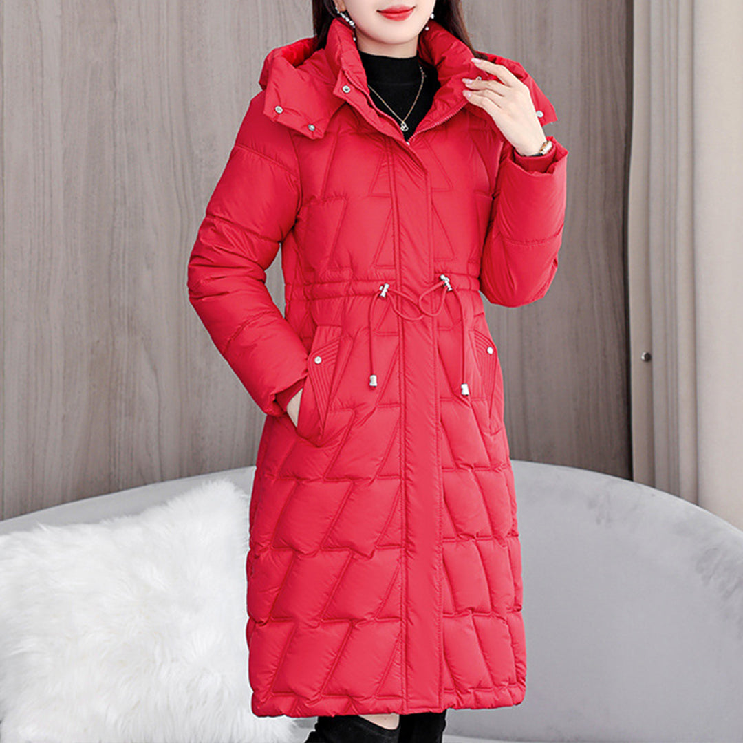 Women's long padded winter coat, sleek silhouette, premium insulation for cold-weather warmth