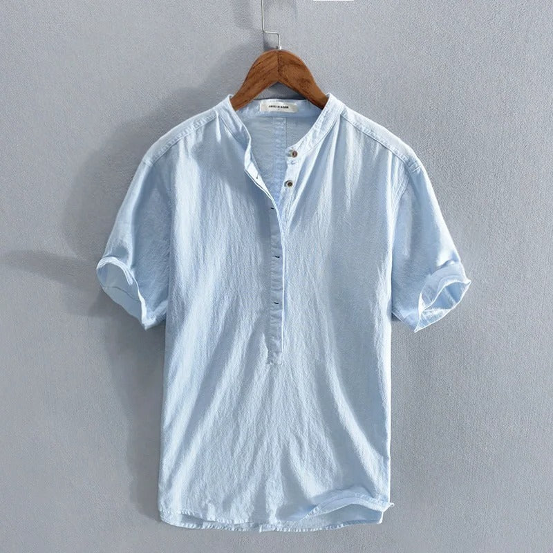 Men's lightweight button-up shirt relaxed fit subtle texture breathable essential for warm weather
