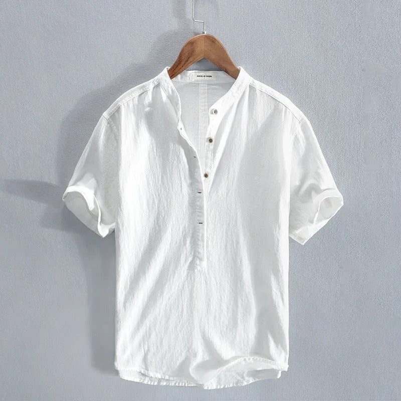 Men's lightweight button-up shirt subtle texture relaxed fit breathable warm-weather essential