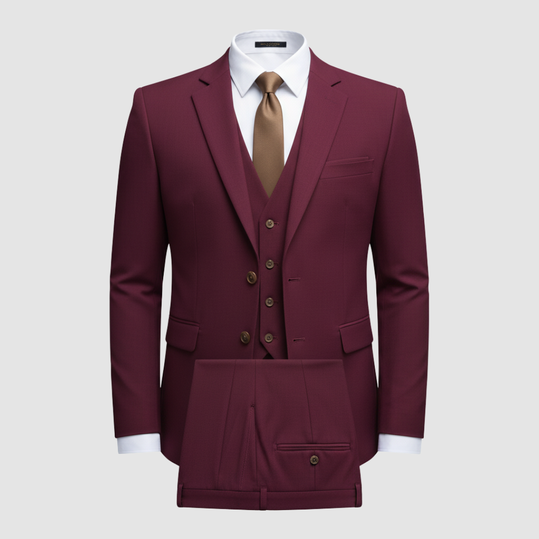 Men's navy classic fit 3-button formal suit set with matching shirt and tie for special occasions