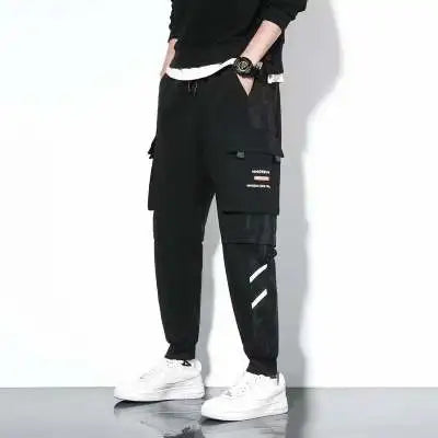 Men's wide-leg cargo pants in streetwear style with rugged workwear cut and bold urban silhouette