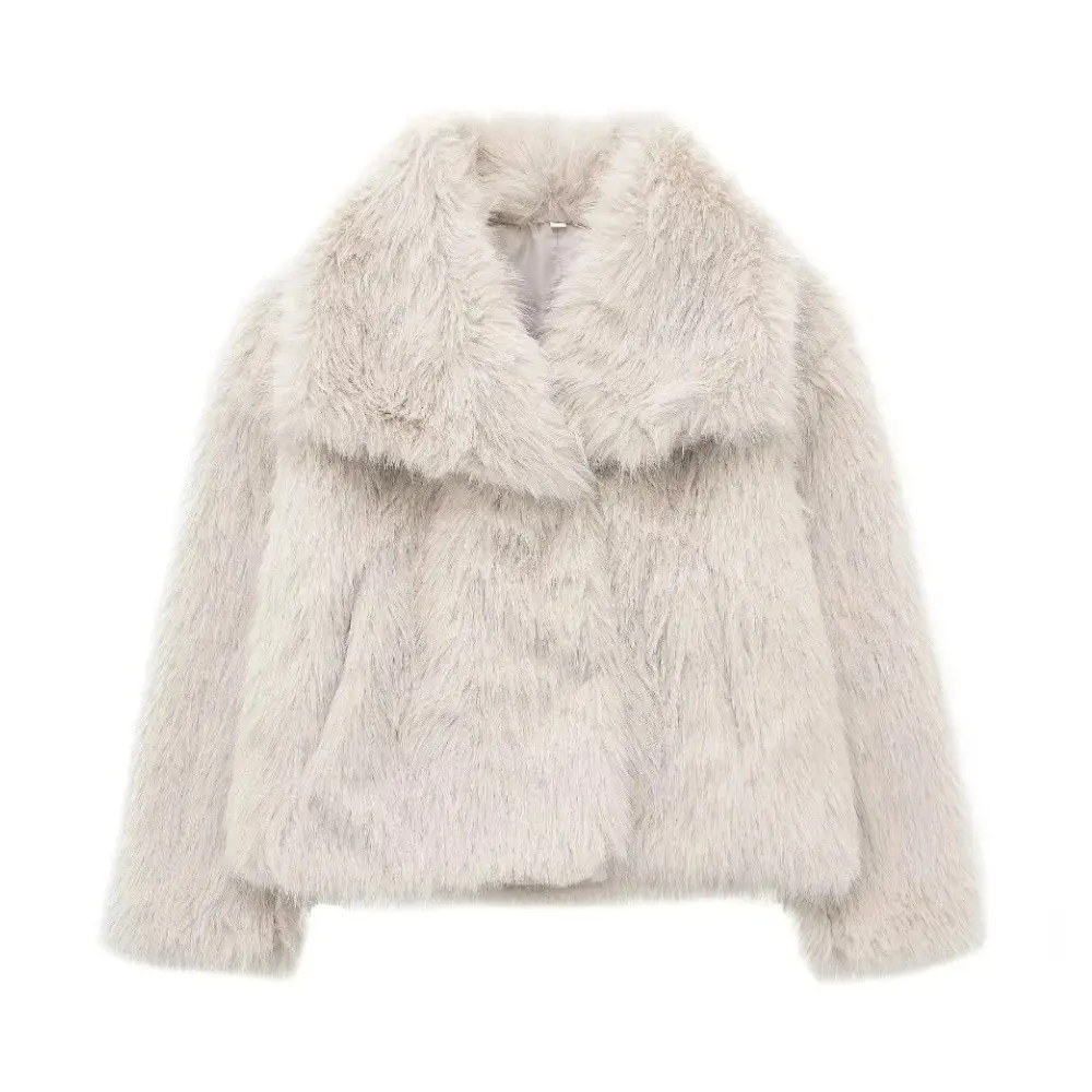 Women's plush faux fur jacket in glam style with fluffy texture for cozy chic outerwear