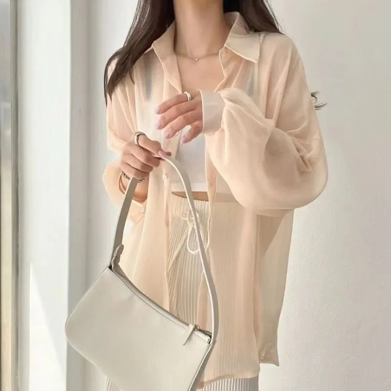 Women's sheer chiffon cardigan lightweight flowy fit elegant semi-transparent layering essential