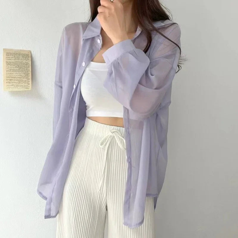 Women's sheer chiffon cardigan elegant flowy fit lightweight semi-transparent layering essential