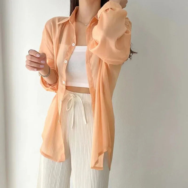 Women's sheer chiffon cardigan lightweight flowy fit elegant semi-transparent layering essential