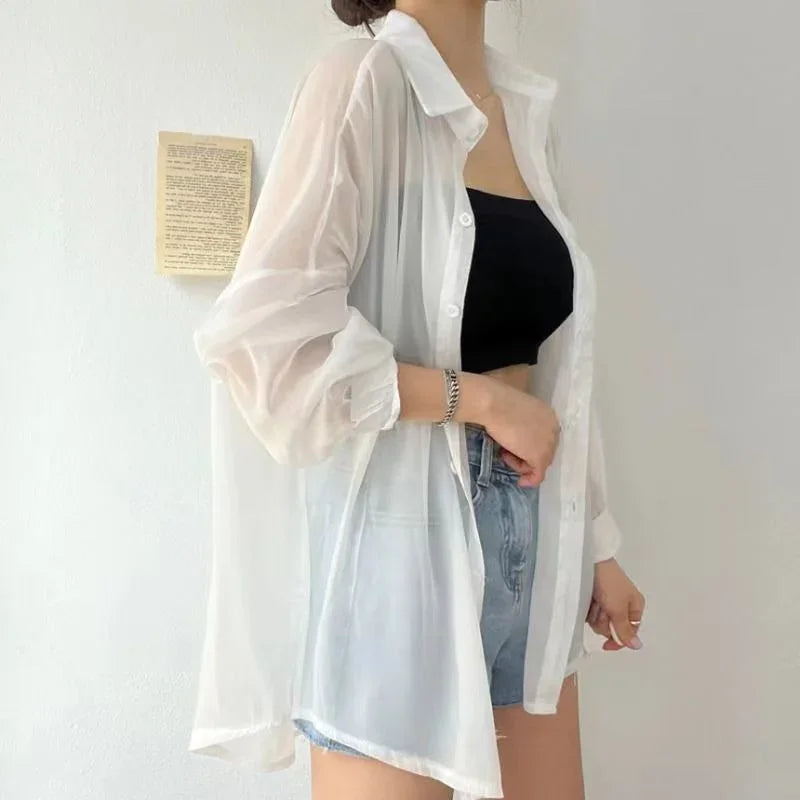 Women's sheer chiffon cardigan lightweight flowy fit elegant semi-transparent layering essential