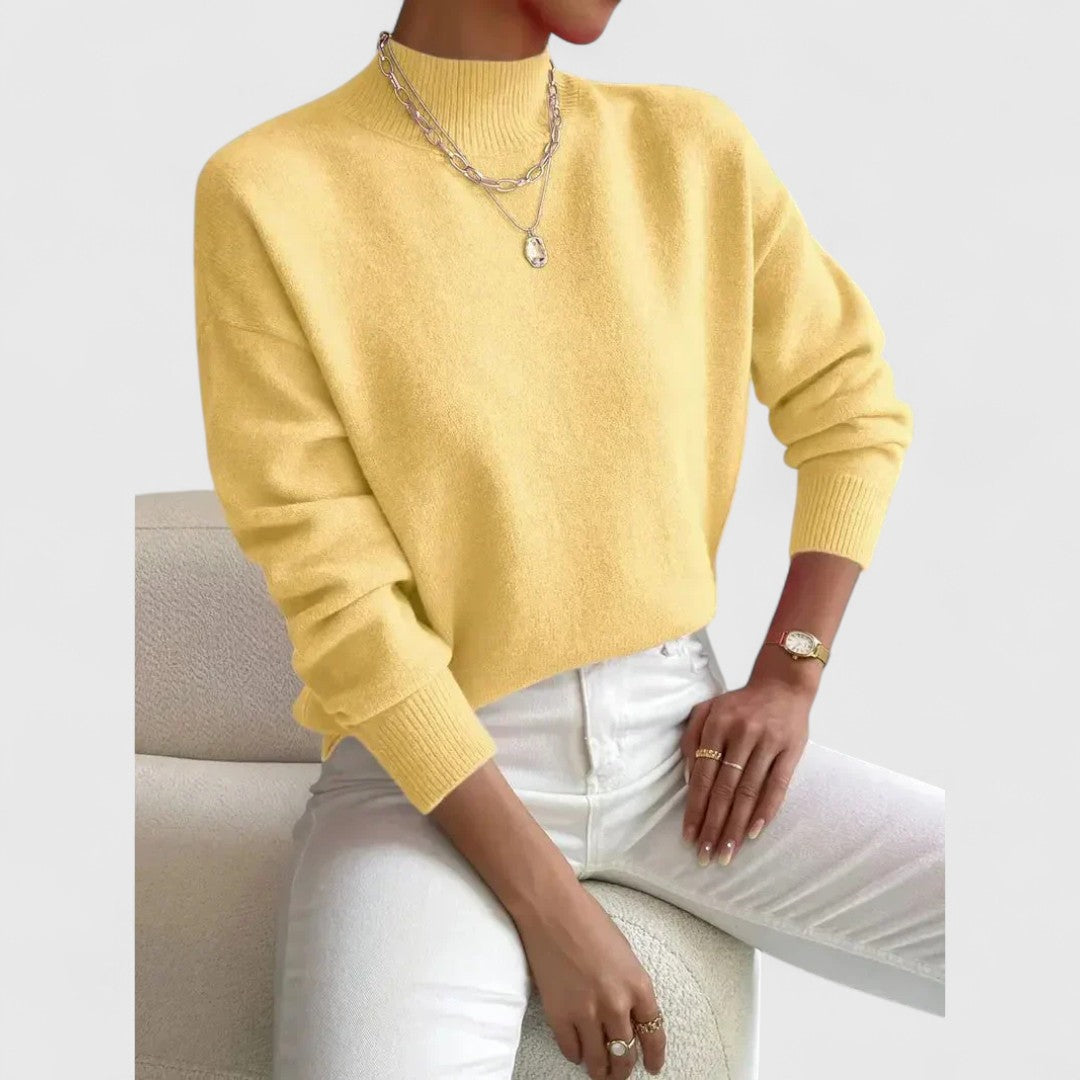 Women's black turtleneck knit sweater slim fit ribbed collar office professional style