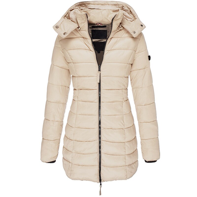 Women's lightweight hooded down jacket zip closure slim fit breathable insulation autumn winter warmth