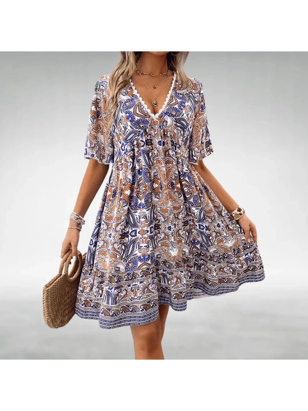 Marielle boho swing dress flowy V-neck empire waist casual summer women outfit lightweight silhouette