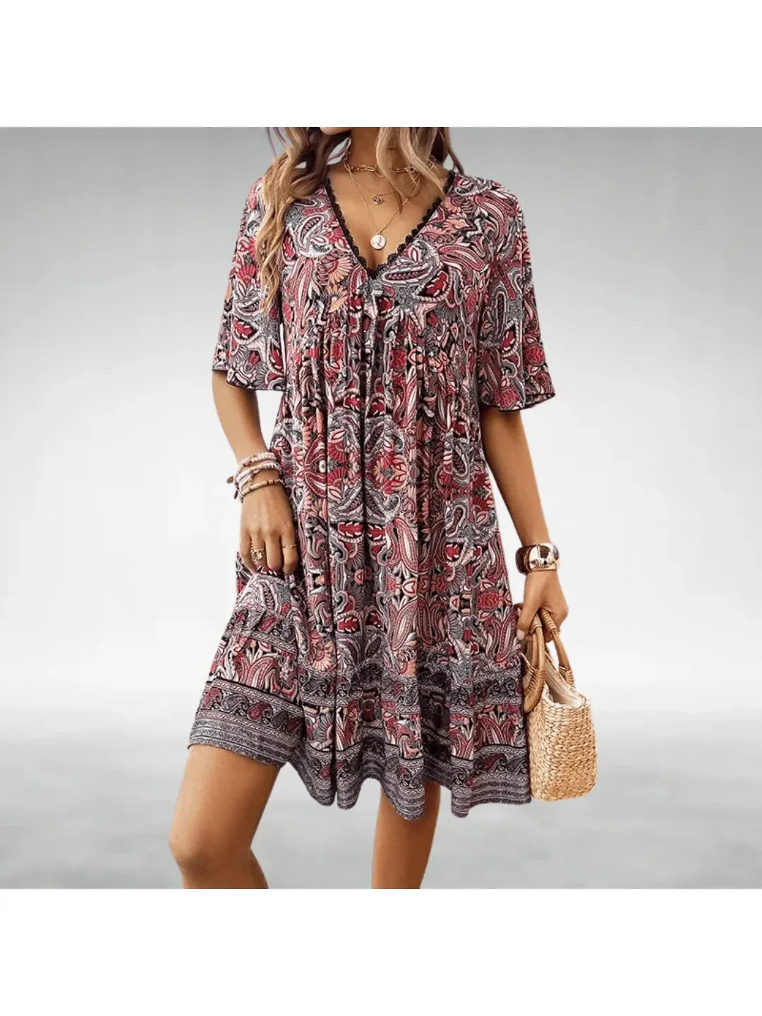 Marielle boho swing dress flowy V-neck empire waist casual summer women outfit lightweight silhouette