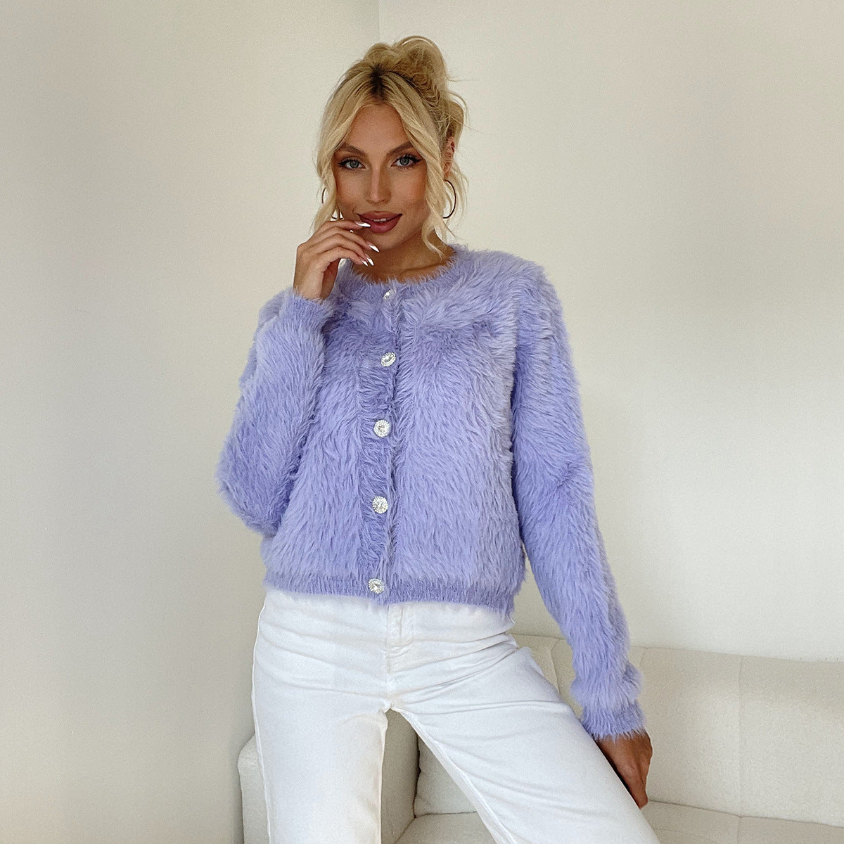 Marissa  - Fluffy Button-Up Cardigan For Women - Urbann-Vibe