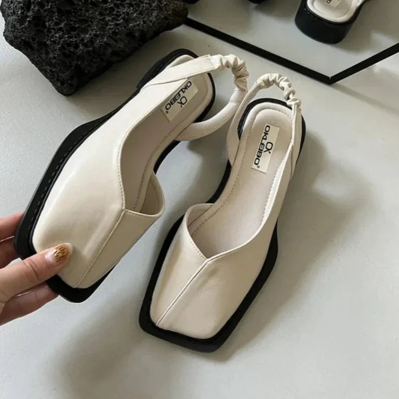 Women's square toe slip-on loafers with elastic heel band cushioned insole minimalist style