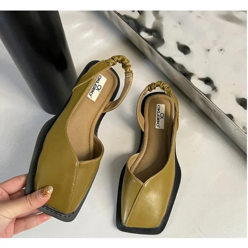 Women's square toe slip-on loafers with elastic heel band cushioned insole minimalist style