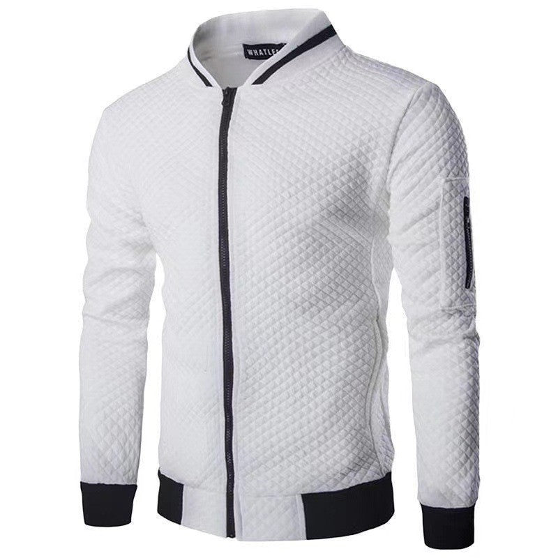 Men's quilted hoodie cardigan diamond texture slim-fit warm autumn winter outerwear navy blue