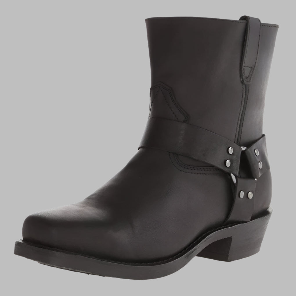 Men's brown leather ankle boots low-profile silhouette with side strap detail for casual wear