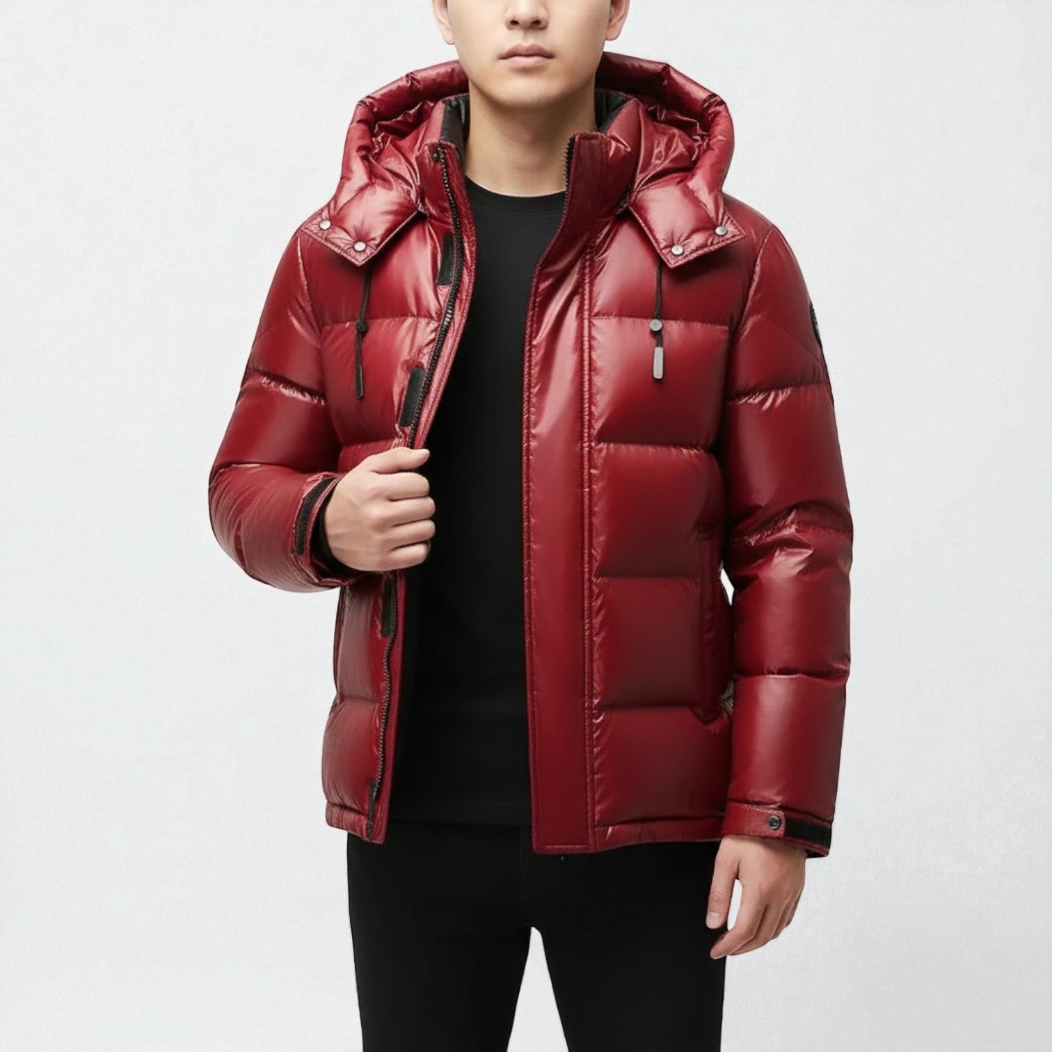 Matteo men's hooded down jacket navy blue windproof insulated winter coat slim fit
