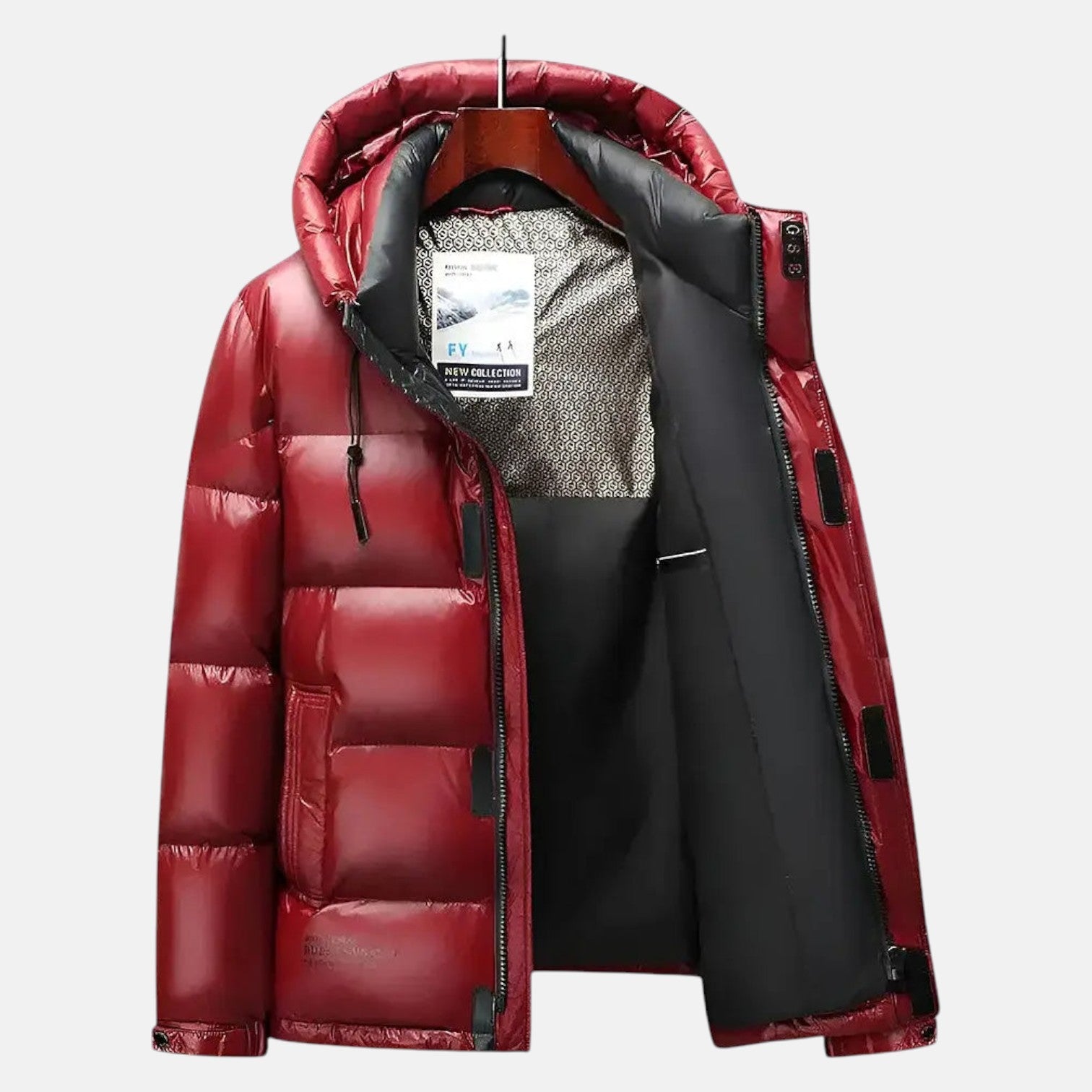 Unisex quilted puffer jacket with hood, zipper closure, drawstrings, sleek winter warmth silhouette