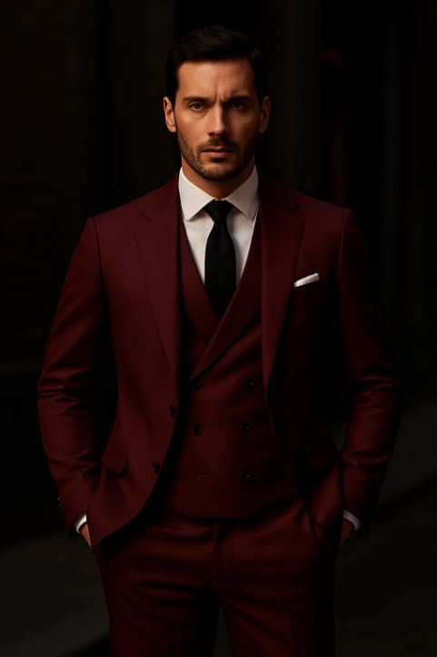 Men's Matteo slim fit three-piece suit with vest, classic elegant cut for business and formal events