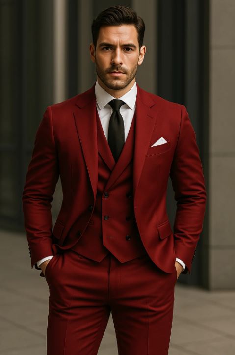 Men's Matteo slim fit three-piece suit with vest, classic cut in versatile style for formal events
