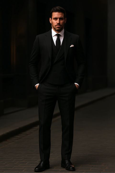 Men's Matteo slim fit three-piece suit with vest, classic elegant cut for business and festive events