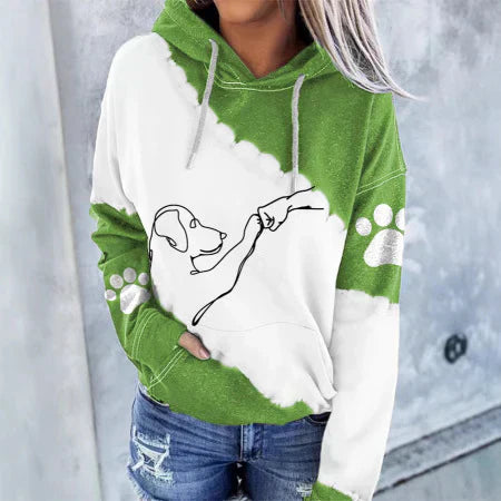 Gray relaxed fit graphic hoodie with dog paw print and hand-dog outline art for pet lovers