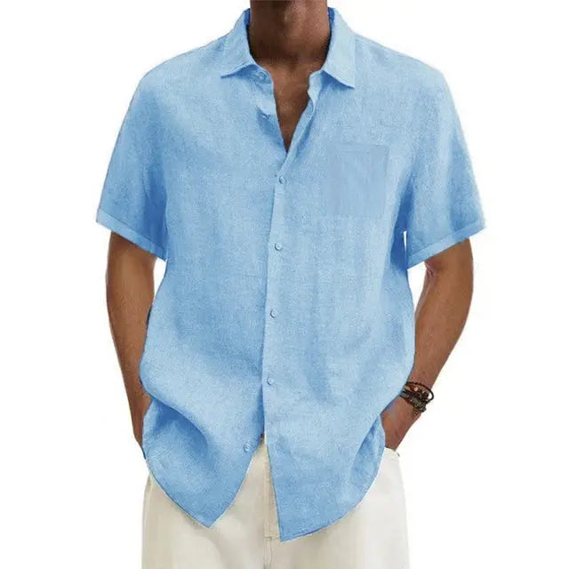 Antwerp unisex linen cotton blend shirt, short sleeve oversized fit, lightweight breathable summer essential