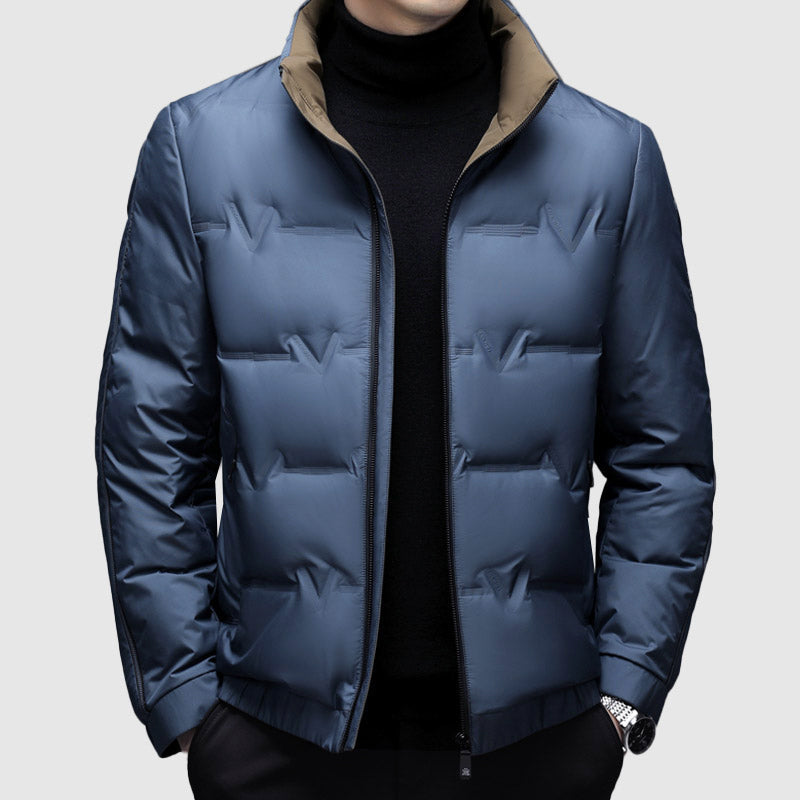 Men's lightweight duck down puffer coat zip-up winter jacket sleek streamlined fit for cold weather