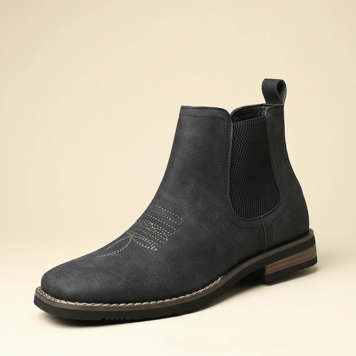 Men's brown western leather Chelsea ankle boot with elastic goring panel for everyday wear
