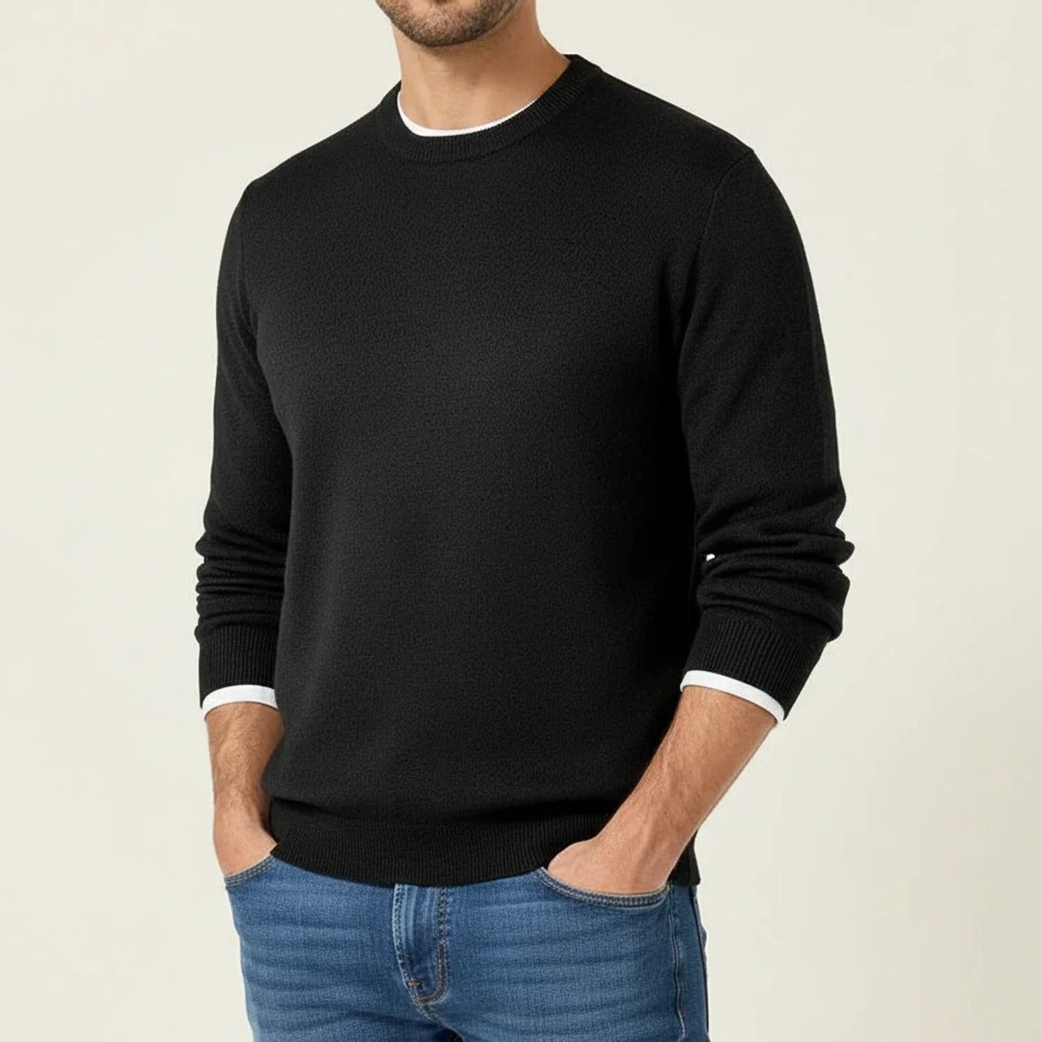 Men's regular fit crewneck sweater with ribbed cuffs and hem, casual versatile all-season style