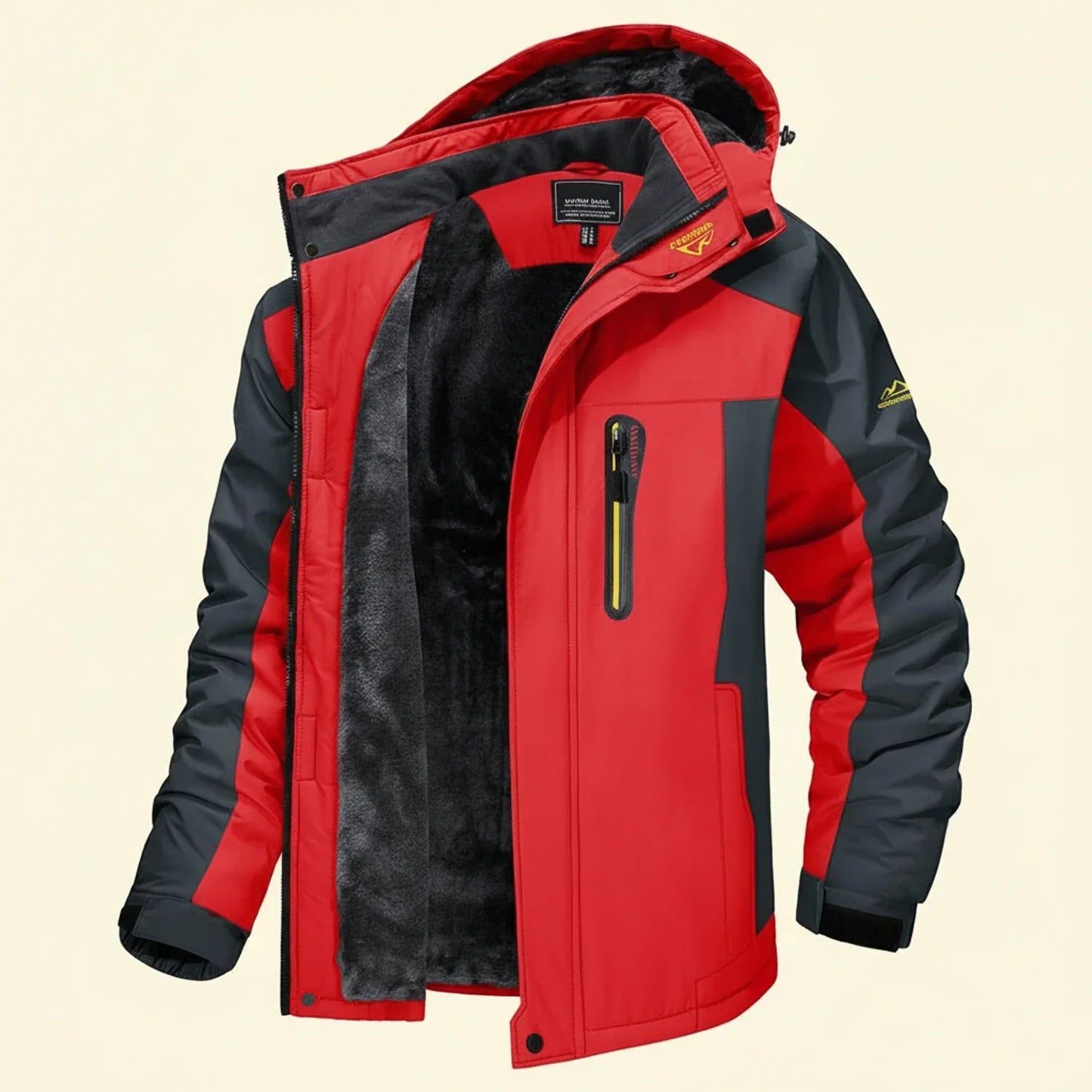 Men's color-block hooded fleece jacket full-zip waterproof winter coat for outdoor urban use