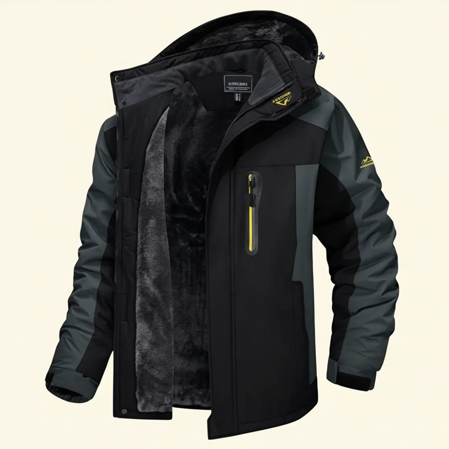 Men's color-block hooded fleece jacket full-zip waterproof winter coat for outdoor and urban wear