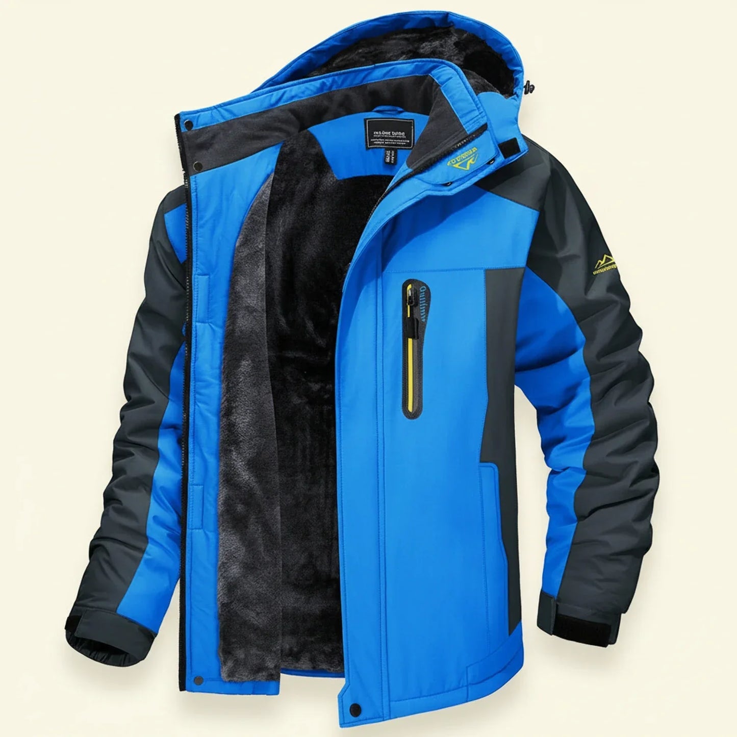 Men's color-block hooded fleece jacket waterproof full-zip winter coat urban outdoor style