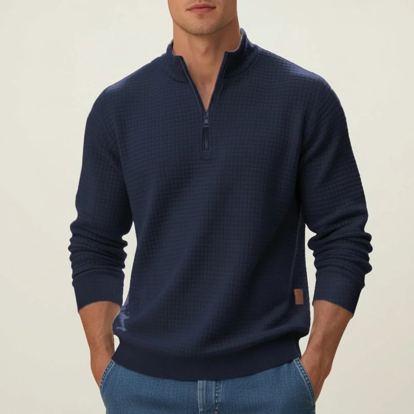 Men's quarter zip pullover sweater textured knit stand collar versatile layering piece