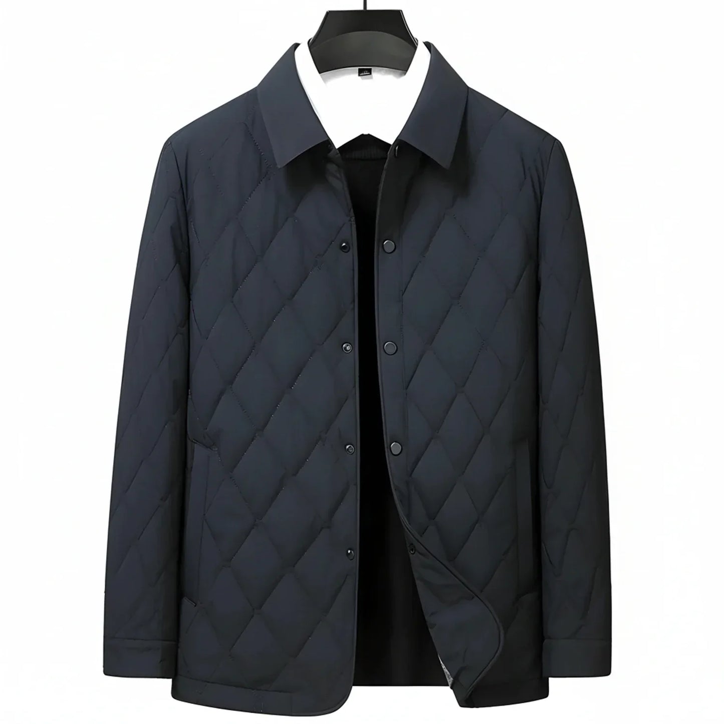 Men's quilted diamond stitch jacket classic collar front pockets versatile all-season warmth