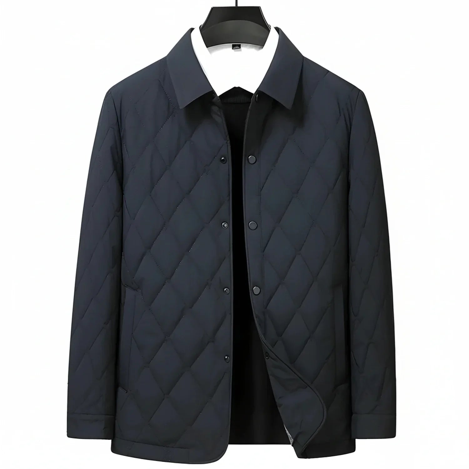 Men's quilted diamond stitch jacket classic collar front pockets versatile all-season warmth