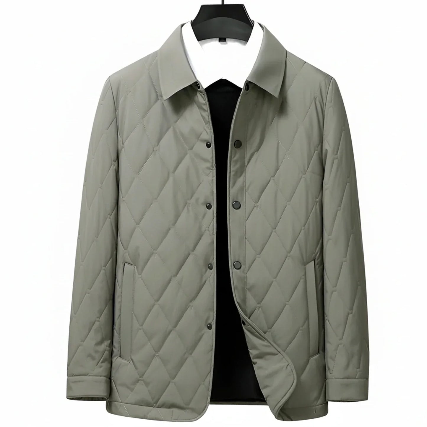 Men's quilted diamond stitch jacket classic collar front pockets versatile all-season warmth